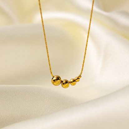 304 Подвески-колье из нержавеющей стали с круглыми бусинами разного размера для женщин