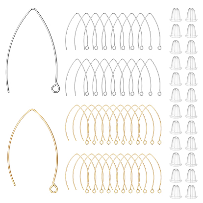 60 шт. 2 цвета 304 крючки для серег из нержавеющей стали, с горизонтальной петлей, 80 гайки ушные пластиковые