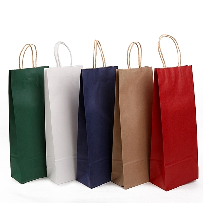 Sacs-cadeaux en papier kraft de couleur unie rectangle, avec poignées en corde de chanvre, pour sac d'emballage de vin unique