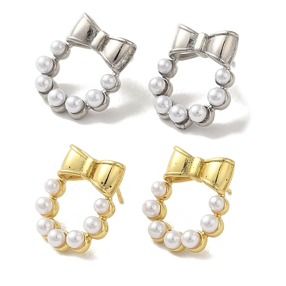 Boucles d'oreilles à clous en laiton plaqué à crémaillère, avec des billes en plastique, plaqué longue durée, sans plomb et sans cadmium, bowknot
