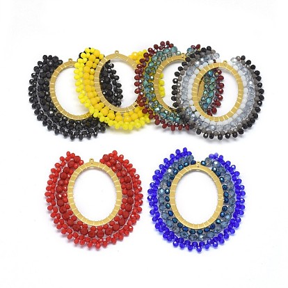 Большие кулоны ручной работы, со стеклянными бусинами и золотистыми тонами 304 из нержавеющей стали, овальные