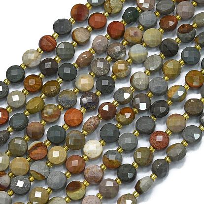 Океан Природный яшмы бисер нитей, с бисером, граненые, плоско-круглые