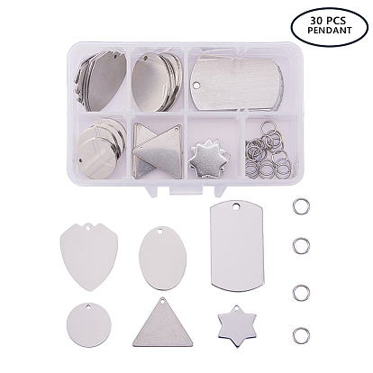 304 Stainless Steel Stamping Blank Tag Pendants and Open Jump Rings