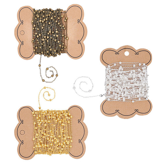 10m 3 цвета латунь плоские овальные кабельные цепи, спутниковые сети, с круглых бусин, несварные, с карточной бумагой, без кадмия и без свинца