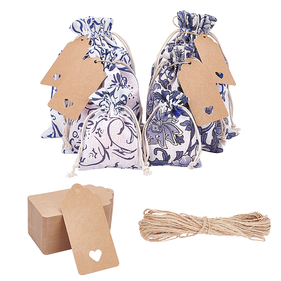 Burlap Pouches, Polyester Drawstring Bags, Flower Pattern