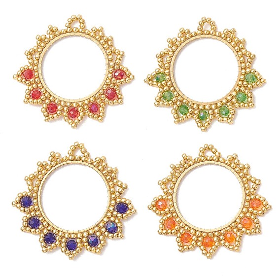 4шт. подвески-цветы из стеклянных бусинок, со стеклом и железом, реальный 18 k позолоченный, граненые