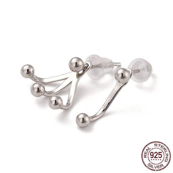 Ball Beaded Claw 925 Sterling Silver Asymmetrical Stud Earrings, Front Back Stud Earrings for Girl Women