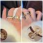 Crystal Rhinestone Open Cuff Ring with Enamel, Golden Brass Jewelry for Women