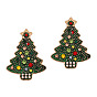 Серьги-гвоздики из сплава с эмалью в виде рождественской елки, с пластиковым жемчугом и стразами