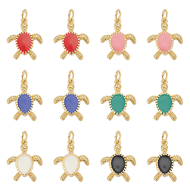 12 шт. 6 цвета латунные подвески, с эмалью, черепаха, золотые