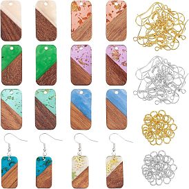 Наборы для изготовления прямоугольных сережек своими руками, 1 коробка 16 шт подвески из смолы и ореха, 60 шт. Железные крючки для сережек, 100шт кольца прыжок