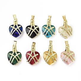 Real 18K Gold Plated Brass Glass Pendants, Heart Charms, Lead Free & Cadmium Free, Long-Lasting Plated