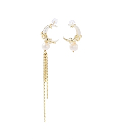 Boucles d'oreilles asymétriques en perles naturelles et coquillages, avec des embouts en laiton et 925 épingles en argent sterling, lune