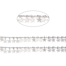 304 Stainless Steel Cable Chains, with Star Charms, Soldered, with Spool