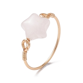 Star Natural Rose Quartz Finger Rings, Copper Wire Wrapped Ring for Women