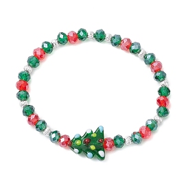 Christmas Tree Glass Beaded Stretch Bracelets, Christmas Theme Bracelets