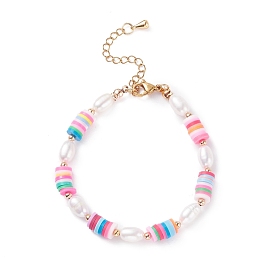 Natural Pearl & Polymer Clay Beaded Bracelet, Preppy Bracelet for Women