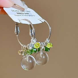 Brass & Glass Hoop Dangle Earrings for Women, Round