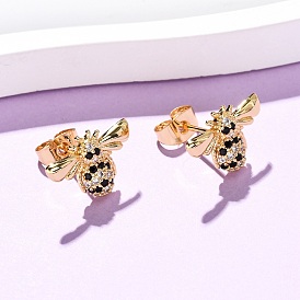 Серьги-гвоздики в виде пчел с микропаве из кубических цирконий из латуни