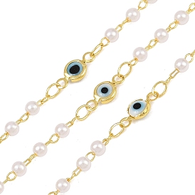 Латунные цепи от сглаза, с ABS имитации жемчуга, пайки, без кадмия, без никеля и без свинца, с катушкой