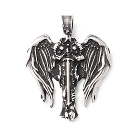 Tibetan Style 304 Stainless Steel Pendants, Cross with Wing