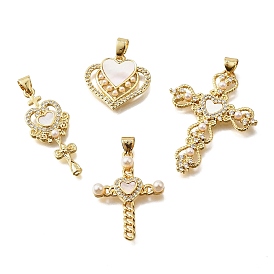 Латунные микропаве кубические цирконии АБС имитация жемчуга подвески, без кадмия и без свинца, с оболочкой, реальный 18 k позолоченный