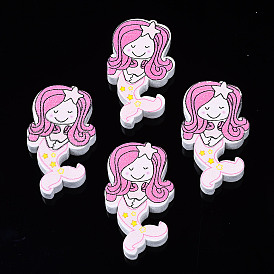 Набивные натуральные деревянные бусины, окрашенные, русалка