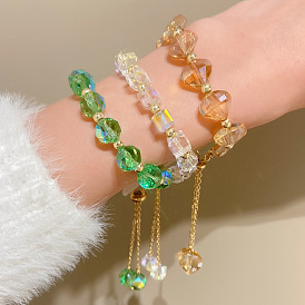 Fashionable Colorful Crystal Bracelet with Transparent Beads and Pull Chain for Students