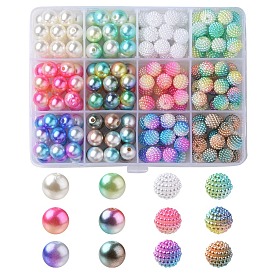 204Pcs 12 Style ABS Plastic Imitation Pearl Beads, Gradient Mermaid Pearl Beads and Berry Beads, Round