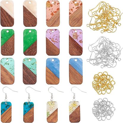 Наборы для изготовления прямоугольных сережек своими руками, 1 коробка 16 шт подвески из смолы и ореха, 60 шт. Железные крючки для сережек, 100шт кольца прыжок