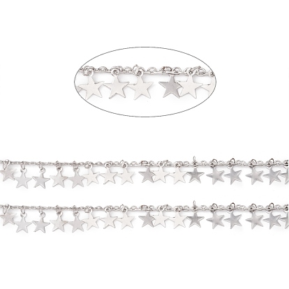 304 Stainless Steel Cable Chains, with Star Charms, Soldered, with Spool