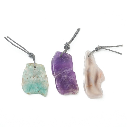 Natural Mixed Gemstone Pendants, with Hemp Rope, Nuggets