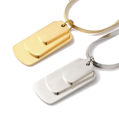 304 Stainless Steel Snake Chain Necklaces, Rectangle Pendant Necklaces