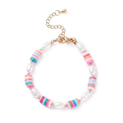 Natural Pearl & Polymer Clay Beaded Bracelet, Preppy Bracelet for Women