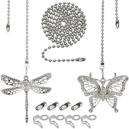 Zinc Alloy Pendant Decorations, with Iron Ball Chains, Butterfly & Dragonfly, Iron Bone Buckle
