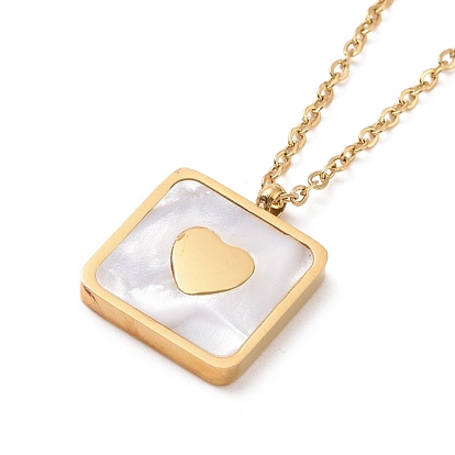 Synthetic Shell Square with Heart Pendant Necklace, Ion Plating(IP) 304 Stainless Steel Jewelry for Women