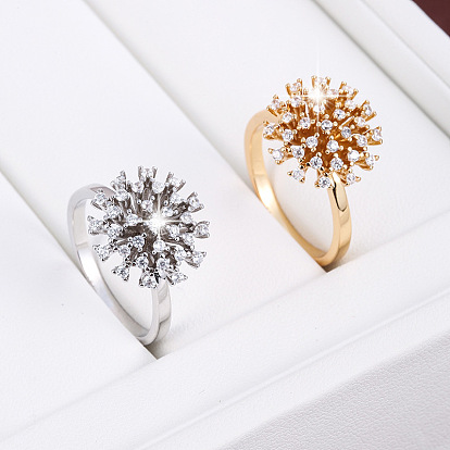 Anillos de latón con micro pavé de circonitas cúbicas para mujer, flor