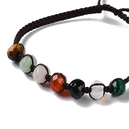 Rondelle Natural & Synthetic Mixed Gemstone Braided Bead Bracelets, Chakra Theme Adjustable Bracelet