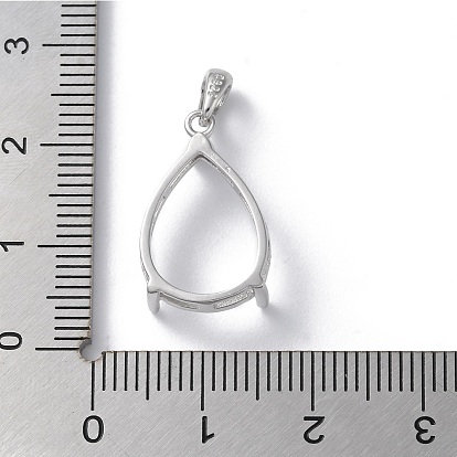 Rhodium Plated Rack Plating 925 Sterling Silver Pendants Cabochon Settings, Teardrop Prong Basket Setting, with 925 Stamp