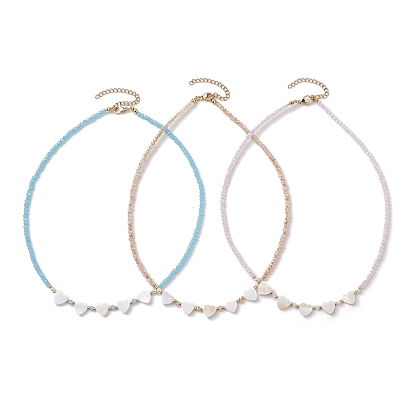 Glass Beads Necklaces, Natural Freshwater Shell Heart Pendant Necklaces