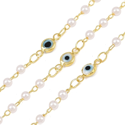 Латунные цепи от сглаза, с ABS имитации жемчуга, пайки, без кадмия, без никеля и без свинца, с катушкой