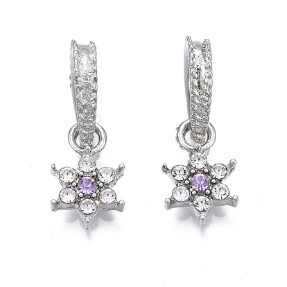 Rack Plating Alloy European Dangle Charms, with Rhinestone, Large Hole Pendants, Cadmium Free & Nickel Free & Lead Free, Platinum, Flower