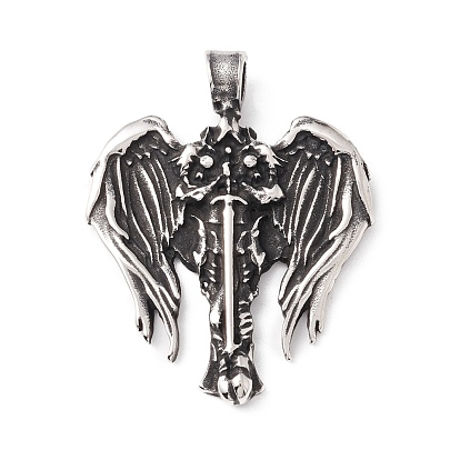 Tibetan Style 304 Stainless Steel Pendants, Cross with Wing