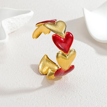 304 женские браслеты-манжеты из нержавеющей стали, сердце, с эмалью