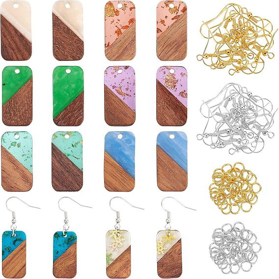 Наборы для изготовления прямоугольных сережек своими руками, 1 коробка 16 шт подвески из смолы и ореха, 60 шт. Железные крючки для сережек, 100шт кольца прыжок