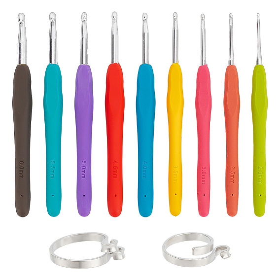 2шт 2 стили сплава направляющие для нитей держатели пальцев, с алюминиевыми крючками 9шт., иглами, для изготовления поделок крючком