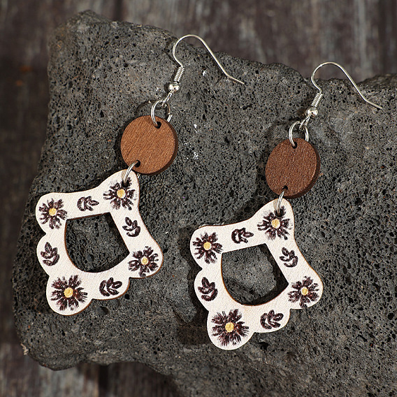 Bohemian Wood & Zinc Alloy Dangle Earrings for Women, Flower