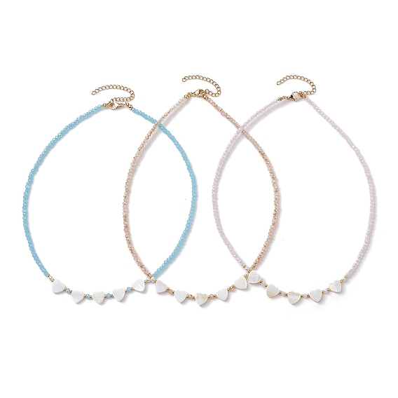 Glass Beads Necklaces, Natural Freshwater Shell Heart Pendant Necklaces