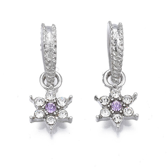 Rack Plating Alloy European Dangle Charms, with Rhinestone, Large Hole Pendants, Cadmium Free & Nickel Free & Lead Free, Platinum, Flower