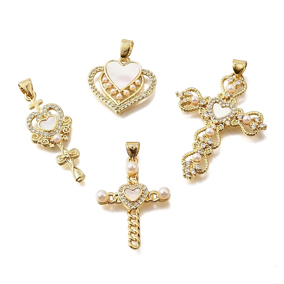 Латунные микропаве кубические цирконии АБС имитация жемчуга подвески, без кадмия и без свинца, с оболочкой, реальный 18 k позолоченный